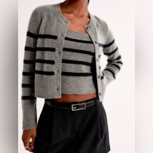 A&F Striped Crew Cardigan & Tank Set